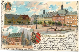 Hanau, Künstler-Litho Mit Geprägtem Wappen, 1899 - Hanau