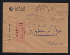 BORDEAUX - GIRONDE / 1960 LETTRE RECOMMANDEE EN FRANCHISE - PTT (refr 3996) - Frankobriefe