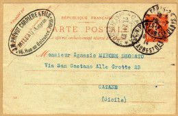 Carte Entier Postal J.M. Prévot Carrière & Fils Paris à Catane Sicile - Altri & Non Classificati