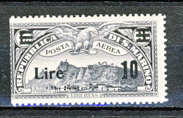 San Marino PA 1942 Soprastampati N. 20 Lire 10 Su Lire 3 Grigio Nero (non Dentellato A Sinistra Per Errore Macchina Stam - Luchtpost