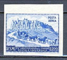 San Marino PA 1951 - 75° Anniversario UPU N. 96 Lire 200 Azzurro MNH Non Dentellato - Corréo Aéreo