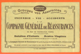 Buvard Ancien  "  Compagnie Generale De Réassurances Paris  " - Bank & Insurance