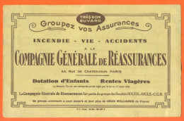 Buvard Ancien  "  Compagnie Generale De Réassurances Paris  " - Banca & Assicurazione