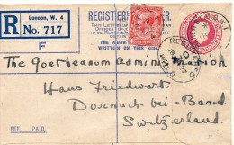 GRANDE BRETAGNE ENTIER POSTAL RECOMMANDE POUR LA SUISSE 1927 - Luftpost & Aerogramme