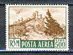 San Marino PA 1951 - Veduta N. 97 Lire 500 Verde Scuro E Bruno MNH - Poste Aérienne