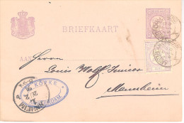 1891 Bijgefrankeerde Bk Naar Mannheim Met Treinstempel AMSTERDAM-EMMERIK X Van 25 FEB 91 - Covers & Documents