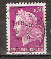 Timbre France Y&T N°1536 (07) Obl  Marianne De Cheffer.  0 F.30  Lilas. Cote 0,15 € - 1967-1970 Marianne De Cheffer