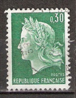 Timbre France Y&T N°1536A (10) Obl  Marianne De Cheffer.  0 F.30 Vert. Cote 0,15 € - 1967-1970 Marianna Di Cheffer