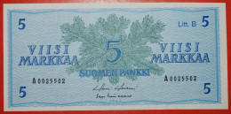 * CONIFER: FINLAND ★ 5 MARKS 1963 Litt. B! UNC CRISP! Holkeri/Lindblom LOW START ★ NO RESERVE! - Finnland