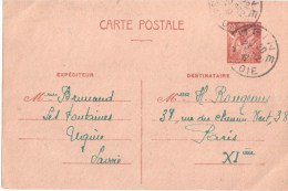 3212 UGINE Savoie Carte Entier Iris 80 C Yv 431-CP1 Ob 23 12 1941 - Brieven En Documenten