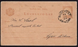 A0298 HUNGARY 1929, Prepaid Card Budapest To Eger (Eger Postmark On Reverse) - Covers & Documents