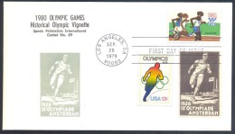 Olympic Games 1928 Cachet & Vignette; 1980 USA Olympic 15c Stamp; Athlettics Track And Field Running - Ete 1928: Amsterdam