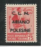 Italia 1945. Francobollo Cent. 75 -  C.L.N. Soprastampato "ARIANO POLESINE". - National Liberation Committee (CLN)