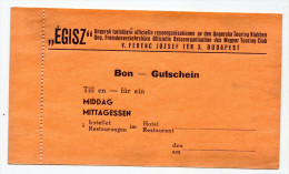 Hongrie Hungary Ungarn - Ticket 1930 UNC " ÉGISZ Magyar Touring Club " BON - GUTSCHEIN - Hungría