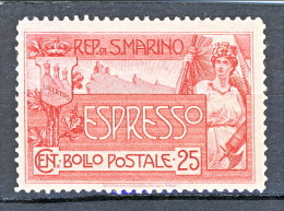 San Marino Espressi 1907 N. 1 C. 25 Rosa Carminio MNH - Sellos De Urgencia