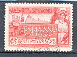 San Marino Espressi 1907 N. 1 C. 25 Rosa Carminio Usato - Francobolli Per Espresso