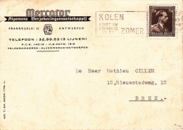 C01-164 - Belgique CP - Carte à Pub Cigarette Cigare Mercator Du 0-1-1900 - COB  - Cachet De  - Série  - Flamme Kolen Zo - 1934-1935 Leopold III