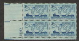 Plate Block -1955 USA Great Lakes Soo Locks Centennial Michigan Stamp Sc#1069 Map Ship Steamer - Números De Placas