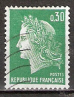 Timbre France Y&T N°1611 (15) Obl  Marianne De Cheffer.  0 F.30 Vert. Cote 0,15 € - 1967-1970 Marianna Di Cheffer