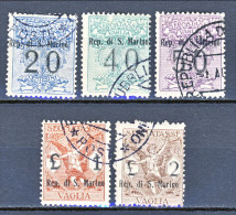 San Marino Tasse Per VAGLIA 1924 Serietta N. 1 - 5 Usati Firma Biondi (n. 4 Firma Fiocchi) - Segnatasse