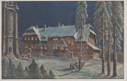 Litho Gemälde Winter AK Gruss Vom Auersberg Gasthaus Baude Alter Turm Bei Eibenstock Wildenthal Carlsfeld Erlabrunn Aue - Sosa