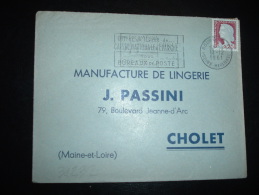 LETTRE TP MARIANNE DE DECARIS 0,25 OBL.MEC.11-12-1961 ROUEN GARE (76 SEINE-MARITIME) + ARRIVEE 14-12-1961 CHOLET (49) - 1960 Marianne Van Decaris