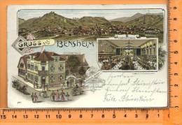 BENSHEIM: Gruss Aus Bensheim, Litographie Multi Vues, Hotel Zum Deutsch. Kaiser , L. Hutmacher  Besitzer - Bensheim