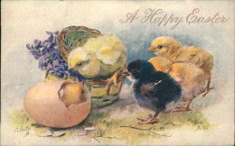 N°644 EEE 82 RAPHAEL TUCK OILETTE GOLDEN FLUFF N°3148 HAPPY EASTER POUSSINS  SORTANT DE L OEUF JOYEUSES PAQUES - Tuck, Raphael