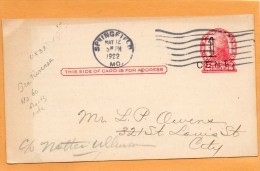 United States 1922 Card Mailed - 1921-40