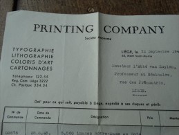 Facture Du 12/09/1945 "PRINTING COMPANY" De Liège - Drukkerij & Papieren