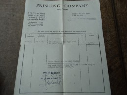 Facture Du 21/08/1945 De La Firme"PRINTING COMPANY) De Liege - Druck & Papierwaren