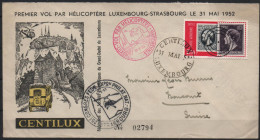LUXEMBOURG Pa17 1er Vol En Hélicoptère Luxembourg - Strasbourg 31 Mai 1952 Vers La Suisse - Storia Postale
