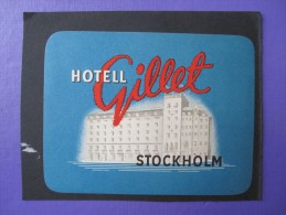 HOTEL HOTELL HOTELLET PENSION MOTEL GILLET STOCKHOLM SVERIGE SWEDEN DECAL LUGGAGE LABEL ETIQUETTE AUFKLEBER - Hotel Labels