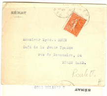 LGM - SEMEUSE LIGNEE 50c DE ROULETTE SEUL SUR LETTRE "SENAT" JANVIER 1928 AVEC CONTENU (SENATEUR G. BRUGUIR) - Rollen