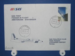 FFC First Flight 291 Amsterdam - Stavanger Noorwegen 1992 - A1145B (nr.Cat DVH) - Cartas & Documentos
