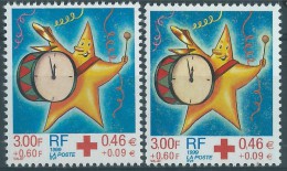 [07] Variété : N° 3288 Croix-rouge 1999 Tambour Jaune Au Lieu De Rose +  Normal  ** - Unused Stamps