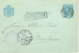 1885 Bk Van ROTTERDAM (haltestempel) Via UTR:-ROTTERD: VI Van 15 DEC 85 Naar Breslau - Storia Postale