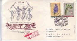FLOWERS-HYSSOPUS OFFICINALIS-ORIGANUM MAJORANA-UPRISING-20 ANNIV-CACHET-PARACHUTE-PLANE-RARE-CROATIA-YUGOSLAVIA-1961 - Poste Aérienne