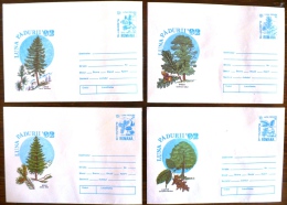 ROUMANIE Champignons, Arbres, Arbre, Forets. 4 Entiers Postaux Emis En 1992. Série Complète. - Hongos