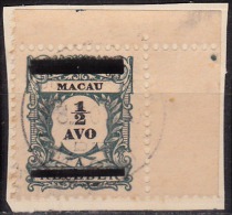 MACAU - 1910,  Selos De Porteado, Com Sobrecarga,  1/2 A.  (Sobre Fragmento)  D. 11 3/4 X 12   (o)  MUNDIFIL Nº 141 - Gebraucht