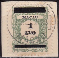 MACAU - 1910,  Selos De Porteado, Com Sobrecarga,  1 A.  D. 11 3/4 X 12  (Sobre Fragmento)  (o)  MUNDIFIL Nº 142 - Gebraucht