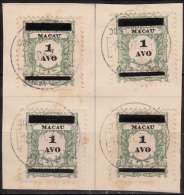 MACAU - 1910, Selos De Porteado, C/ Sobrecarga,  1 A.  D. 11 3/4 X 12  (Sobre Fragmento - 4 Selos)  (o)  MUNDIFIL Nº 142 - Used Stamps