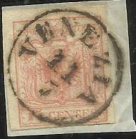 ANTICHI STATI ITALIANI ASI LOMBARDO VENETO 1850 STEMMA 15 CENT. ROSSO VERMIGILIO II TIPO USED ON CHIP ANNULLATO SU FRAMM - Lombardo-Vénétie