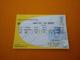 AEK-Zenit UEFA Cup Football Match Ticket Stub 29/09/2005 (hologram) - Tickets D'entrée