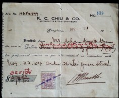 CHINA CHINE  1941.4.1 HONG KONG CHECK WITH REVENUE STAMP. - 1941-45 Japanse Bezetting