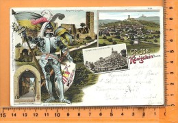 KÖNIGSTEIN: Gruss Aus Königstein, Lithographie Multi Vues, Panorama, Burgruine Königstein, Graf Eberhard - Königstein