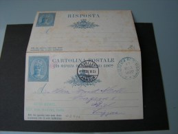 == San Marino 1892  Blauer Stempel Dopplkarte , Etwas Geklebt  Selten - Covers & Documents