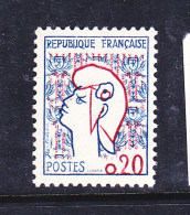 FRANCE N° 1282 20C BLEU ET ROUGE TYPE MARIANNE DE COCTEAU TRAIT BLANC SOUS REPUBLIQUE NEUF SANS CHARNIERE - Gebruikt