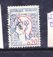 FRANCE N° 1282 20C BLEU ET ROUGE TYPE MARIANNE DE COCTEAU TRAIT BLANC SOUS REPUBLIQUE OBL - Usati