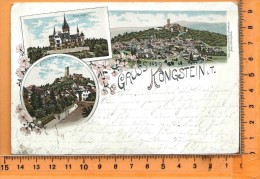 KÖNIGSTEIN: Gruss Aus Königstein, Lithographie Multi Vues, Panorama, Villa Andrea, Frankfurter Strasse, - Koenigstein